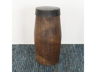 Cylindrical Wood End Table W/Rustic Metal Cap