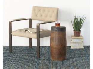 Cylindrical Wood End Table W/Rustic Metal Cap
