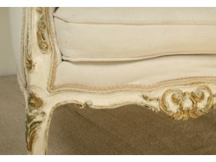Antique Ivory and Gold Bergere Chair in Cream Denim