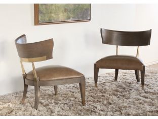 Taupe Leather and Brass Lounge Chair