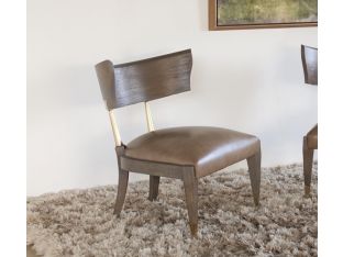 Taupe Leather and Brass Lounge Chair