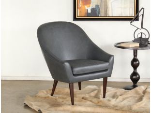 Gray Leather Mid-Century Modern Lounge Chair