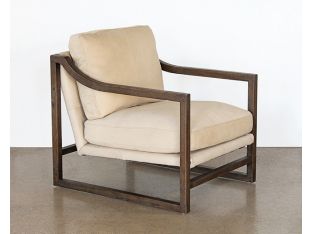 Ivory Leather Lounge Chair W/Sloped Arms