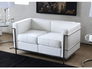 White Leather Corbusier Style Loveseat