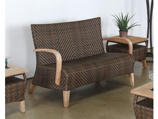 Brown Outdoor Loveseat With Wooden Arms