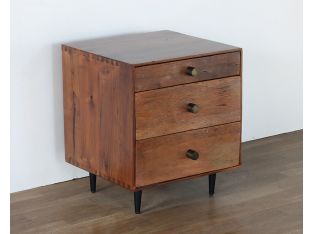Reclaimed Wood Nightstand with Antique Brass Pulls and Iron Legs