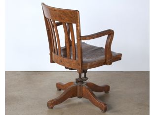Swiveling Slatback Wooden Non-Rolling Desk Chair