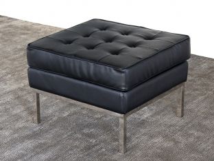 Black Leather Button Tufted Knoll Style Ottoman