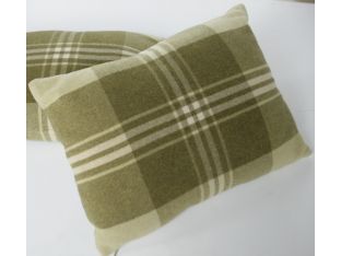 Green and Cream Wool Plaid Pillow