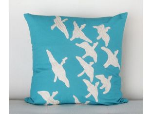 Blue and Ivory Flying Birds Pillow
