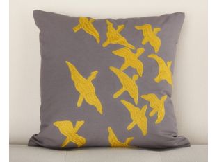 Frost Gray and Goldenrod Flying Birds Pillow