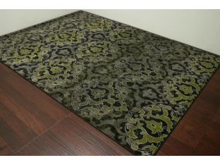 8' x 10' Graphite and Green Brocade Pattern Rug