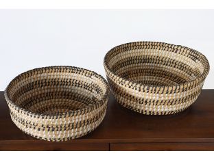 Set Of 2 Nihom Woven Straw Baskets