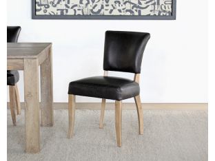 Black Leather Dining Chair with Weathered Oak Frame