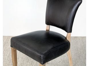 Black Leather Dining Chair with Weathered Oak Frame
