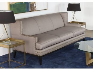 Grey Tightback Twill Sofa With Nailhead Trim