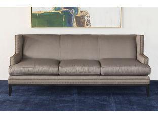 Grey Tightback Twill Sofa With Nailhead Trim