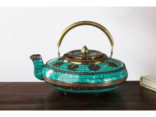 Turquoise Tile Pattern Indian Tea Kettle