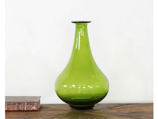 Pear-Shaped Tall Green Glass Vase