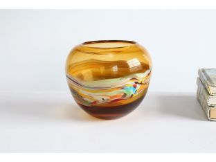 Amber Glass Vase with Colored Stripes