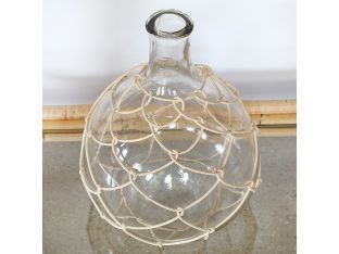 Medium Glass Bottleneck Vase W/ Woven Bamboo