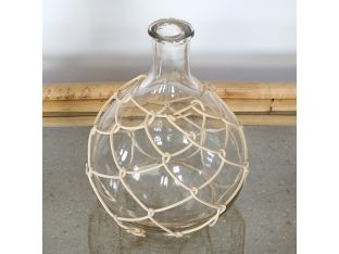 Small Glass Bottleneck Vase W/ Woven Bamboo