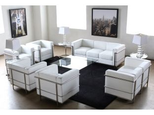 White Leather Corbusier Style Loveseat